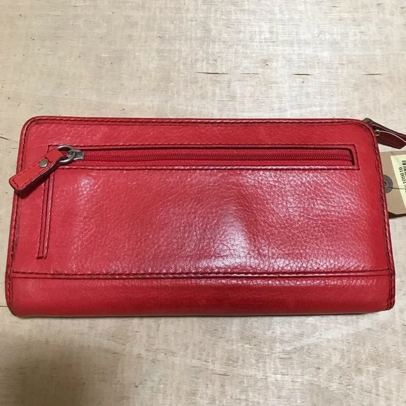 Fossil Hunter Zip Clutch Tomato Wallet Red Leather - Picture 3 of 7
